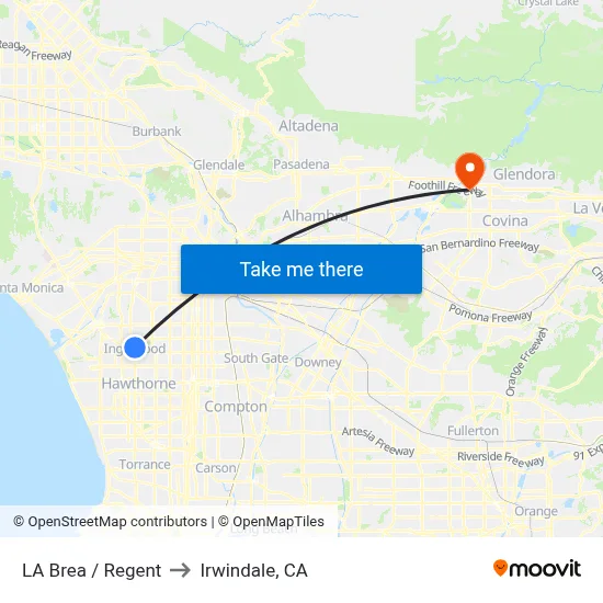 LA Brea / Regent to Irwindale, CA map