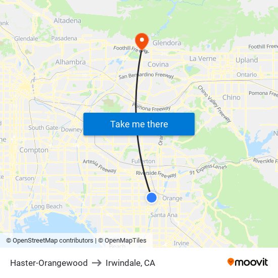 Haster-Orangewood to Irwindale, CA map