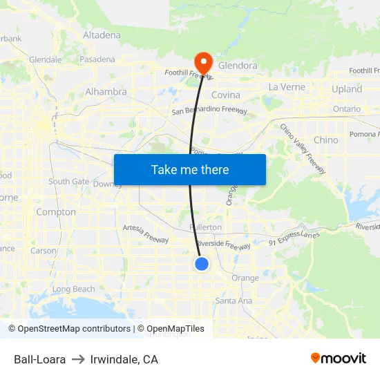 Ball-Loara to Irwindale, CA map