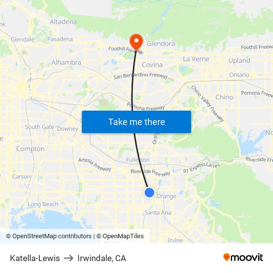 Katella-Lewis to Irwindale, CA map