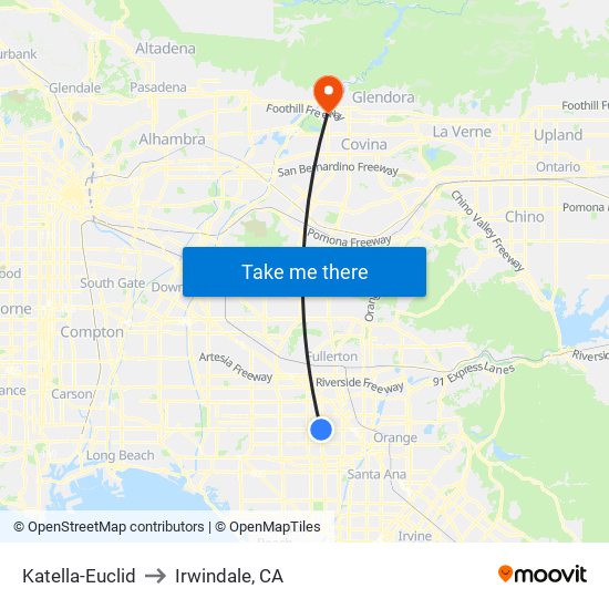 Katella-Euclid to Irwindale, CA map