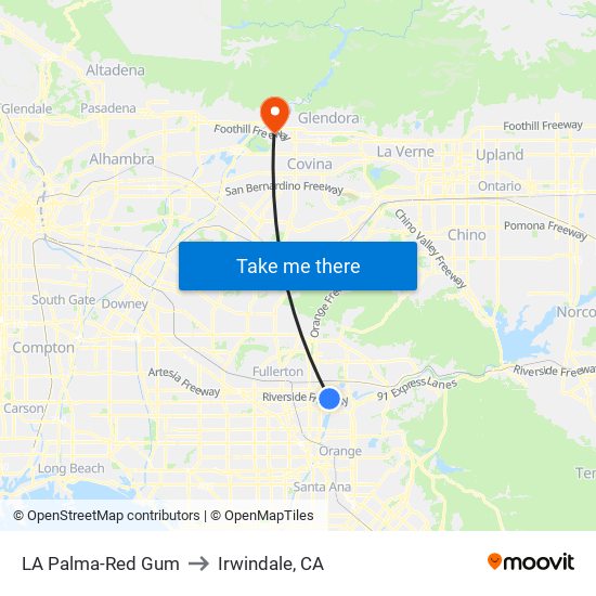 LA Palma-Red Gum to Irwindale, CA map