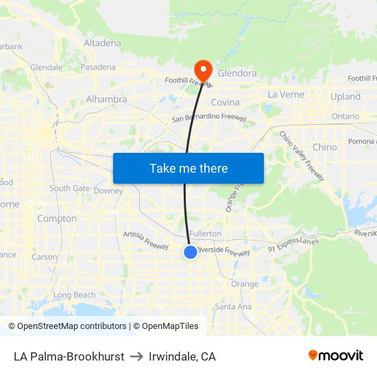 LA Palma-Brookhurst to Irwindale, CA map