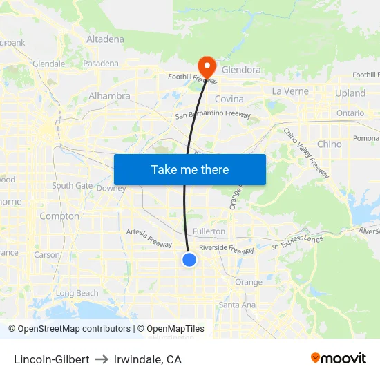 Lincoln-Gilbert to Irwindale, CA map