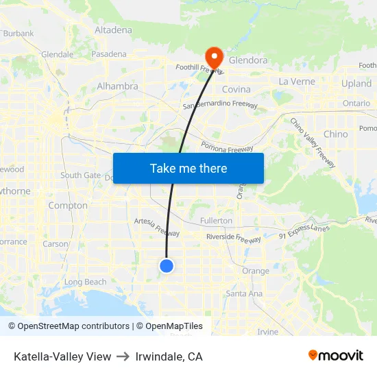 Katella-Valley View to Irwindale, CA map