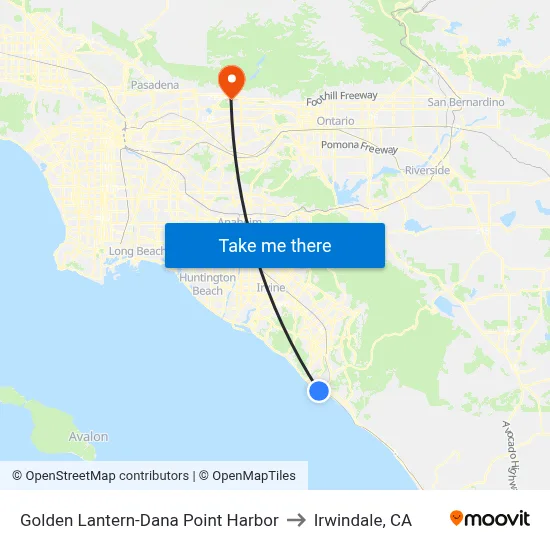 Golden Lantern-Dana Point Harbor to Irwindale, CA map