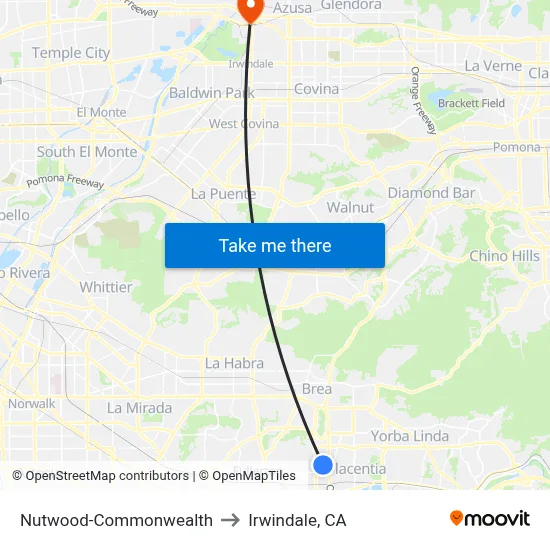 Nutwood-Commonwealth to Irwindale, CA map