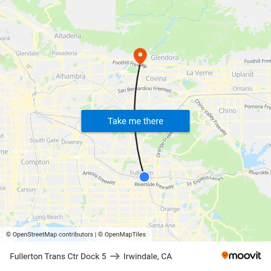 Fullerton Trans Ctr Dock 5 to Irwindale, CA map