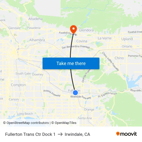 Fullerton Trans Ctr Dock 1 to Irwindale, CA map