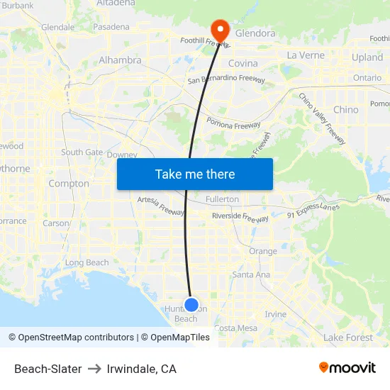 Beach-Slater to Irwindale, CA map