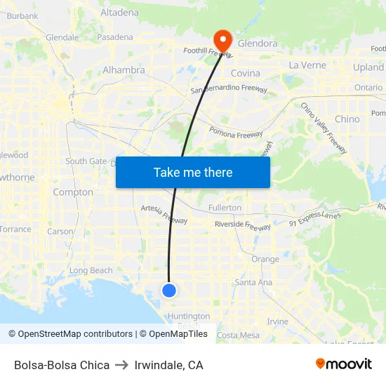 Bolsa-Bolsa Chica to Irwindale, CA map