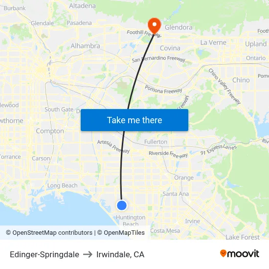 Edinger-Springdale to Irwindale, CA map