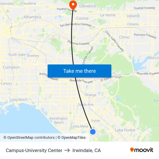 Campus-University Center to Irwindale, CA map