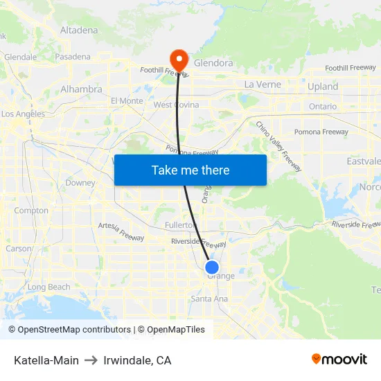 Katella-Main to Irwindale, CA map