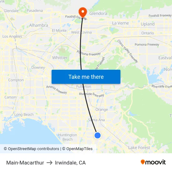 Main-Macarthur to Irwindale, CA map