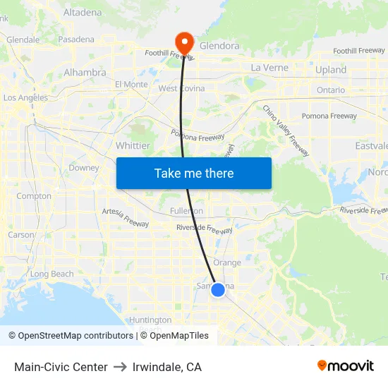 Main-Civic Center to Irwindale, CA map