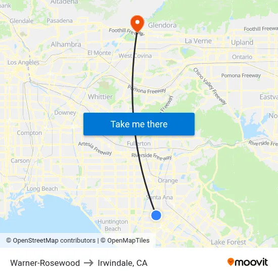 Warner-Rosewood to Irwindale, CA map