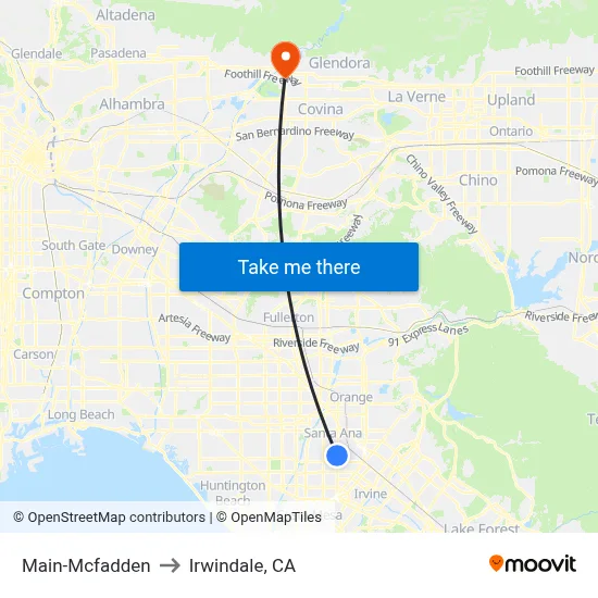 Main-Mcfadden to Irwindale, CA map