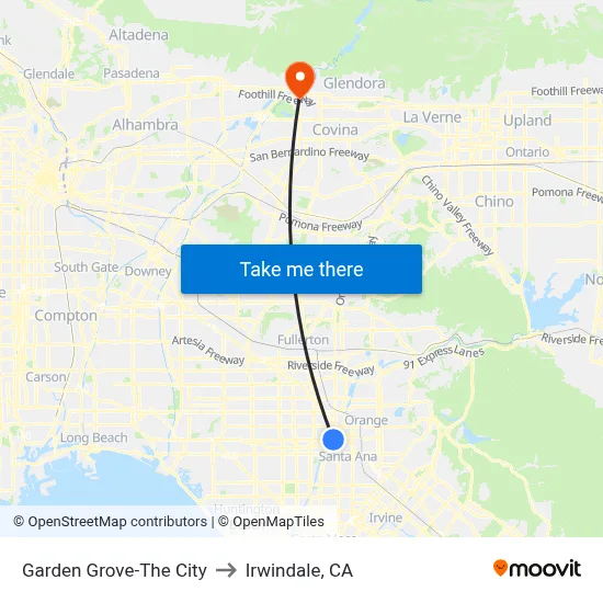 Garden Grove-The City to Irwindale, CA map