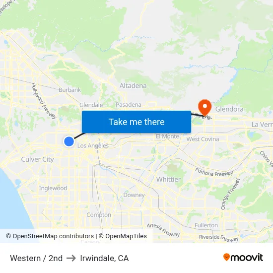 Western / 2nd to Irwindale, CA map