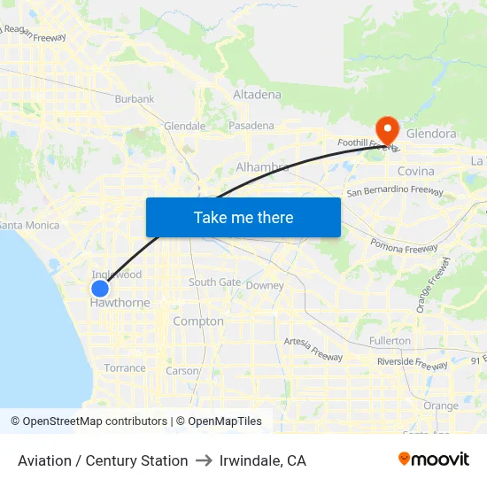 Aviation / Century Station to Irwindale, CA map