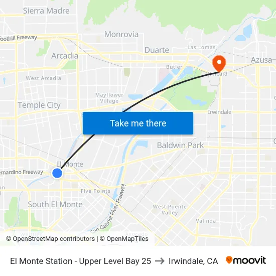 El Monte Station - Upper Level Bay 25 to Irwindale, CA map