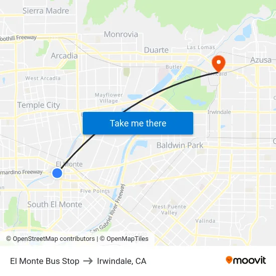 El Monte Bus Stop to Irwindale, CA map