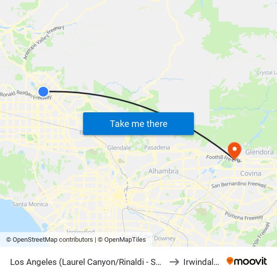 Los Angeles (Laurel Canyon/Rinaldi - San Fernando) to Irwindale, CA map