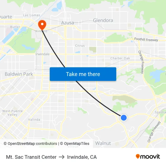 Mt. Sac Transit Center to Irwindale, CA map