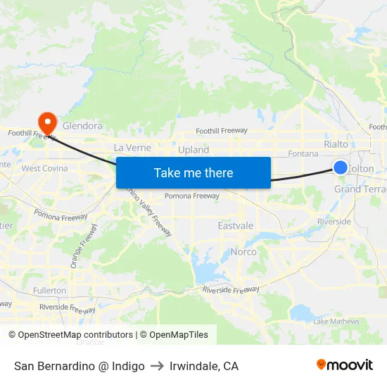 San Bernardino @ Indigo to Irwindale, CA map