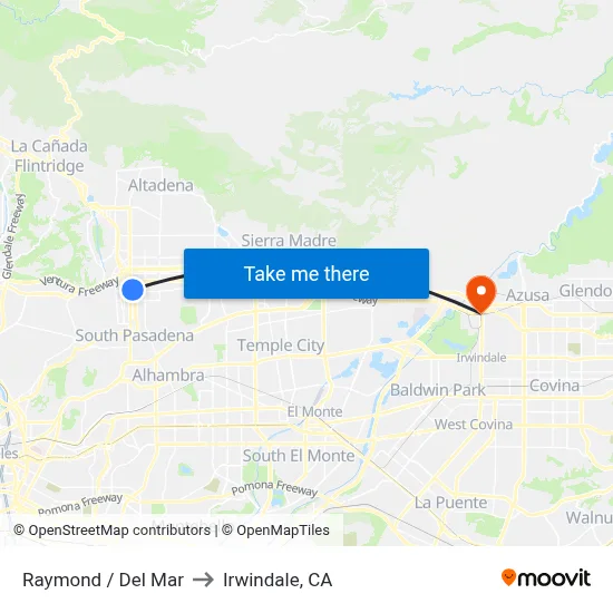 Raymond / Del Mar to Irwindale, CA map