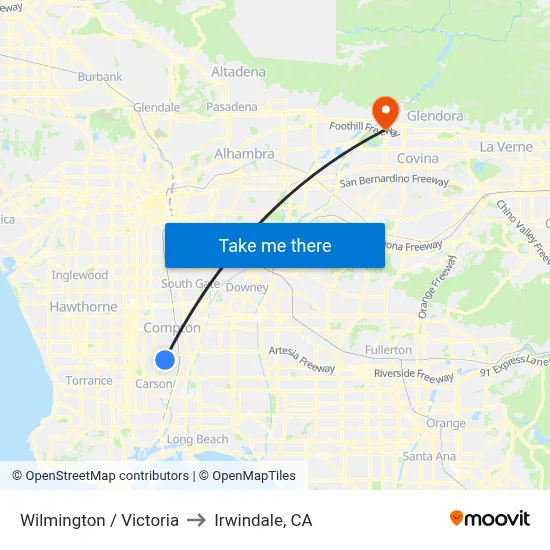 Wilmington / Victoria to Irwindale, CA map