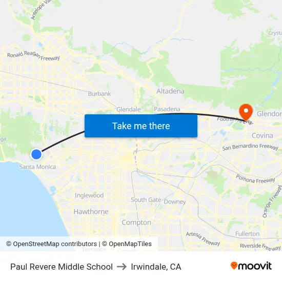Paul Revere Middle School to Irwindale, CA map