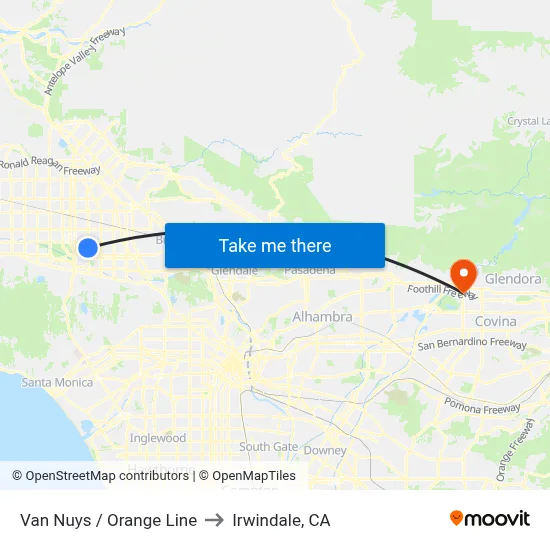 Van Nuys / Orange Line to Irwindale, CA map