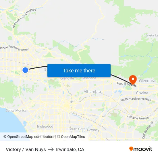 Victory / Van Nuys to Irwindale, CA map