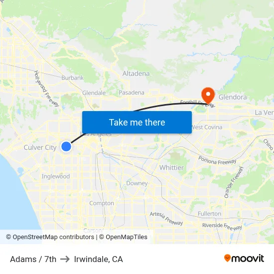 Adams / 7th to Irwindale, CA map