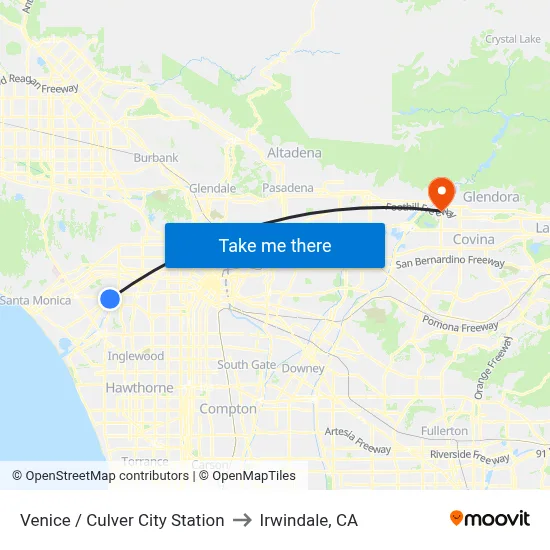 Venice / Culver City Station to Irwindale, CA map