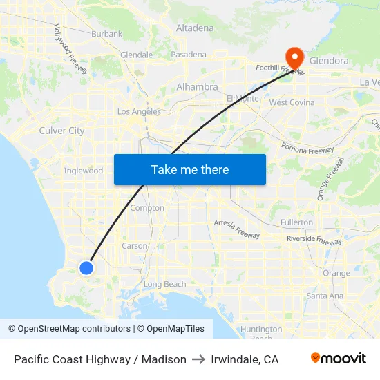 Pacific Coast Highway / Madison to Irwindale, CA map