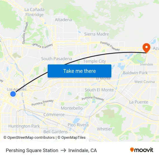 Pershing Square Station to Irwindale, CA map