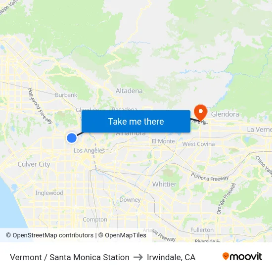 Vermont / Santa Monica Station to Irwindale, CA map