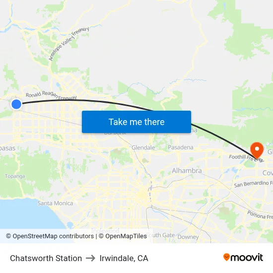 Chatsworth Station to Irwindale, CA map