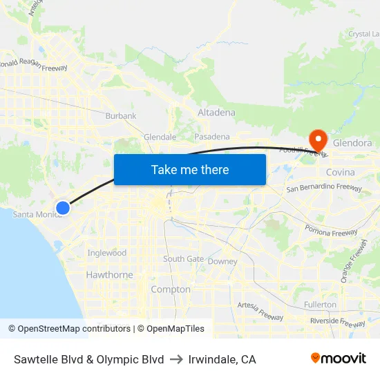 Sawtelle Blvd & Olympic Blvd to Irwindale, CA map