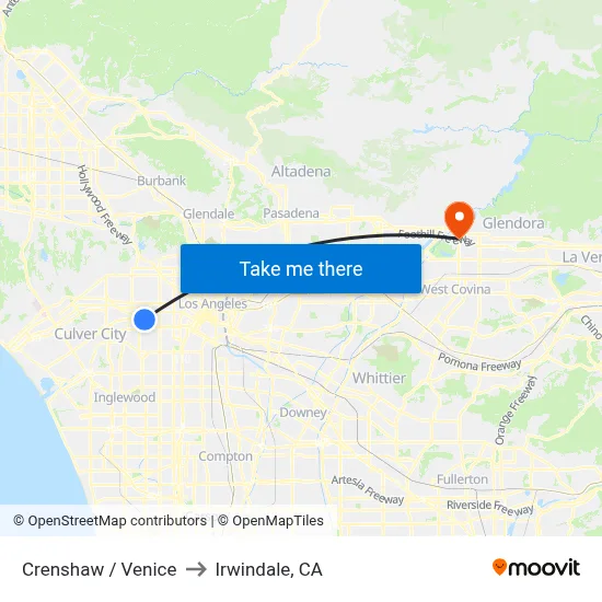 Crenshaw / Venice to Irwindale, CA map