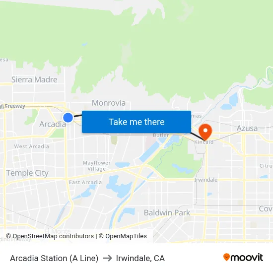 Arcadia Station (A Line) to Irwindale, CA map