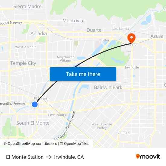 El Monte Station to Irwindale, CA map