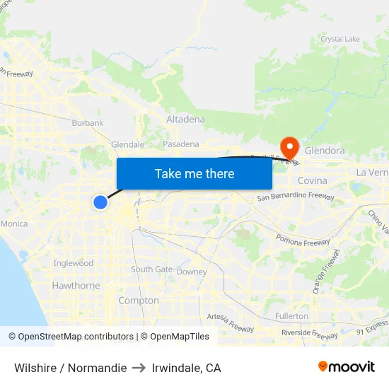 Wilshire / Normandie to Irwindale, CA map