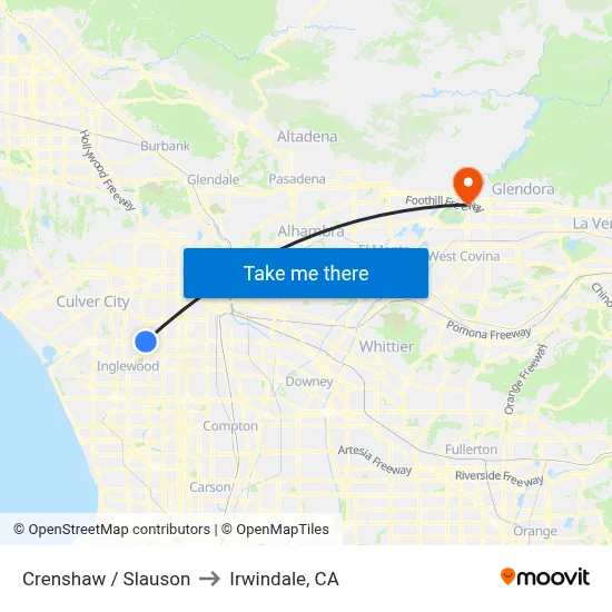 Crenshaw / Slauson to Irwindale, CA map