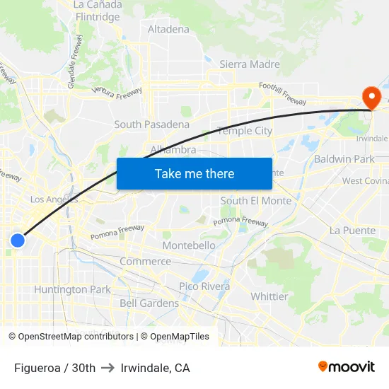 Figueroa / 30th to Irwindale, CA map