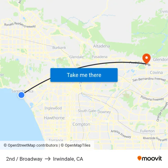 2nd / Broadway to Irwindale, CA map