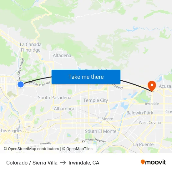 Colorado / Sierra Villa to Irwindale, CA map